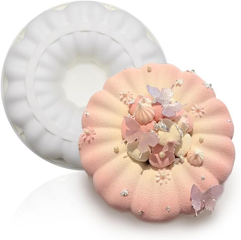 QUDUME Silicone Fluted Cake Pan, 7.8 Inch Fluted Tube Cake Pan Round Wreath Crown Mousse Cake Donut Silicone Mold for Cake Jello Gelatin Bread Para Donut - Image 1