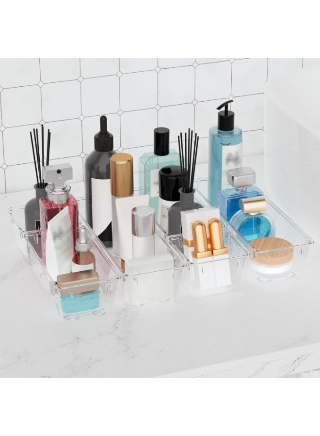 صواني تنظيم أدراج غير قابلة للانزلاق متعددة الأحجام، من البلاستيك الشفاف، مكونة من 10 قطع، مثالية للمكتب، وخزانة الملابس، والمطبخ والحمام، وتخزين مستحضرات التجميل، وأدوات المطبخ، والمجوهرات والمزيد - Image 5