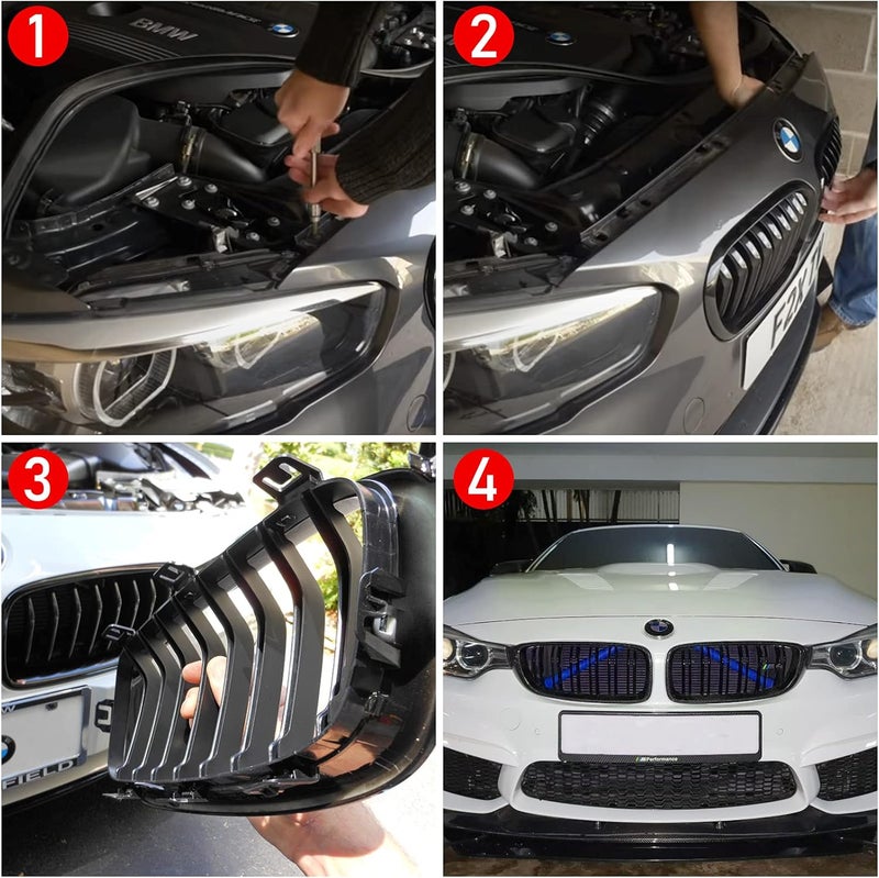 Jaronx Compatible with BMW Grill Inserts Trims for 1 2 3 4 5 6 7 Series, F20 F22 F30 F32 G30 G32 G11 G12, Compatible with BMW V Brace Wrap Covers Blue Grill Stripes Grille Inserts Stripes Wrap(Blue) Simple upgraded construction - Image 5