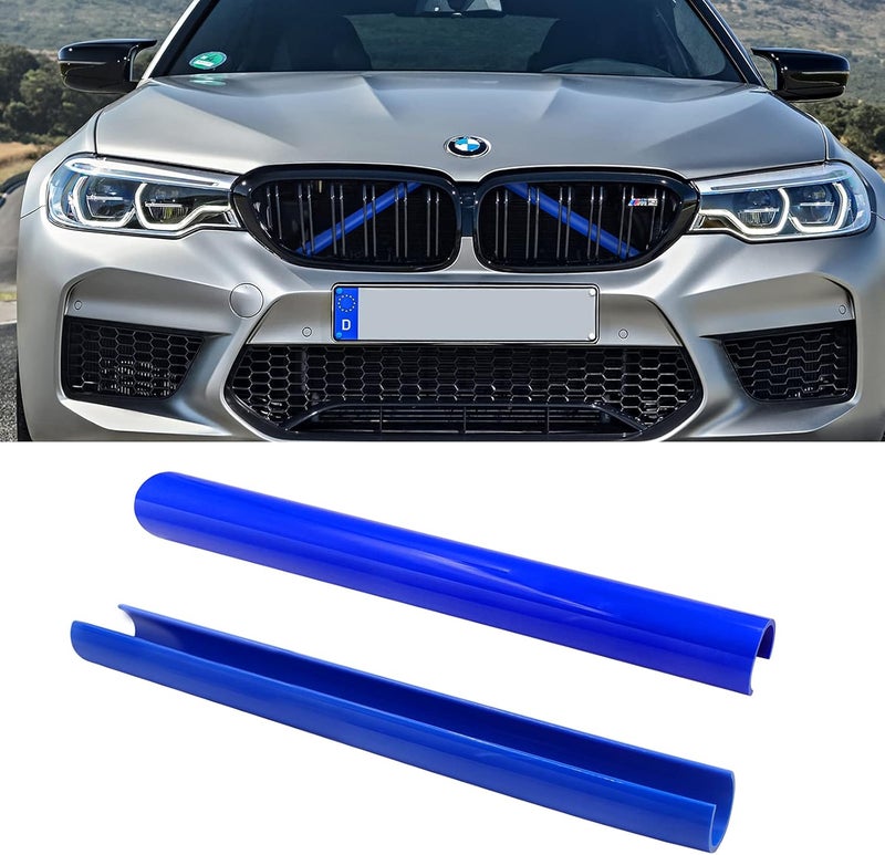 Jaronx Compatible with BMW Grill Inserts Trims for 1 2 3 4 5 6 7 Series, F20 F22 F30 F32 G30 G32 G11 G12, Compatible with BMW V Brace Wrap Covers Blue Grill Stripes Grille Inserts Stripes Wrap(Blue) Simple upgraded construction - Image 1