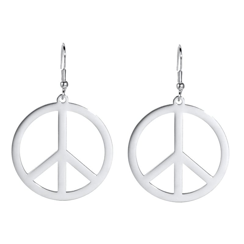 VASSAGO Peace Sign Earrings Stainless Steel Earth Accessories Dangle Earring Hippie Accessories for 60s or 70s Party Jewelry Set for Women Men (Steel) - Image 1