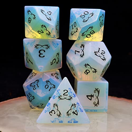 Haxtec Gemstone Dice Opal DND Dice Set with Dice Case Opalite DD Compatible with Dungeons and Dragons Dice TTRPG DND Master Gift - Image 5