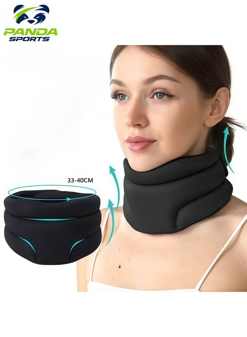 Panda Sports Neck Brace, Cervicorrect Neck Brace, Neck Brace Cervical Collar Support Neck for Sleeping, Soft Foam Neck Support Relieves Pain & Pressure in Spine for Women and Men (Black) - Image 1