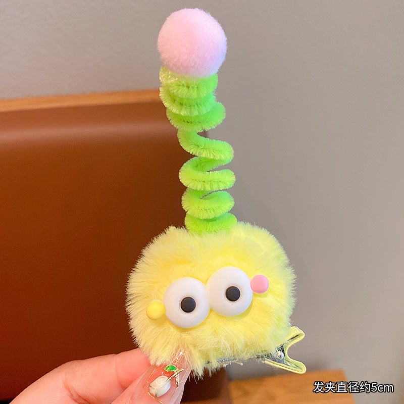 Generic Childrens cute funny ugly cute twisted stick hairpin little girl cartoon fun hairpin baby top clip hair accessories female Yellow fur ball