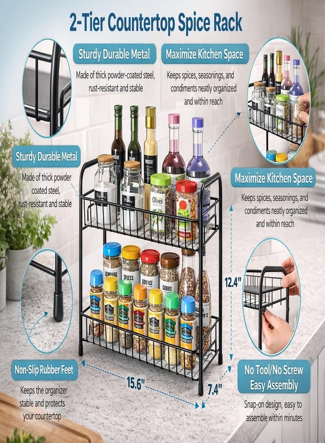 TOBY 2-Tier Countertop Spice Rack Organizer | Heavy-Duty Black Metal Kitchen Storage Rack for Spices, Oil Bottles, Condiments & Jars | Space-Saving Multi-Purpose Organizer - Image 3
