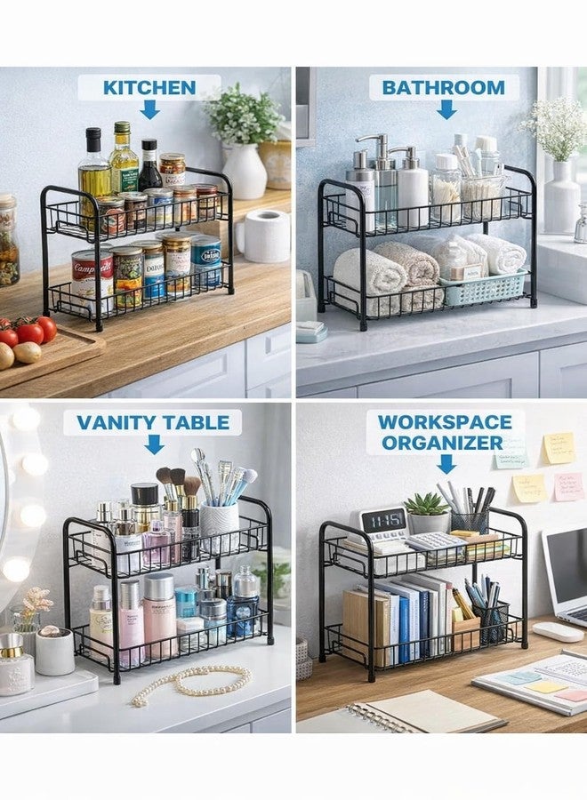TOBY 2-Tier Countertop Spice Rack Organizer | Heavy-Duty Black Metal Kitchen Storage Rack for Spices, Oil Bottles, Condiments & Jars | Space-Saving Multi-Purpose Organizer - Image 4