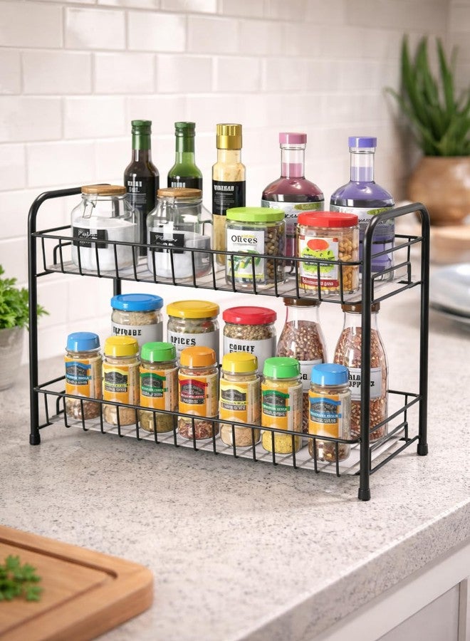 TOBY 2-Tier Countertop Spice Rack Organizer | Heavy-Duty Black Metal Kitchen Storage Rack for Spices, Oil Bottles, Condiments & Jars | Space-Saving Multi-Purpose Organizer - Image 1