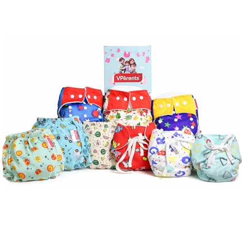 VParents 9 in 1 Combo of Padded Underwear Nappies and Cloth Diaper with insert for Diaper-Free Time (0-6 month) Assorted Design - Image 1