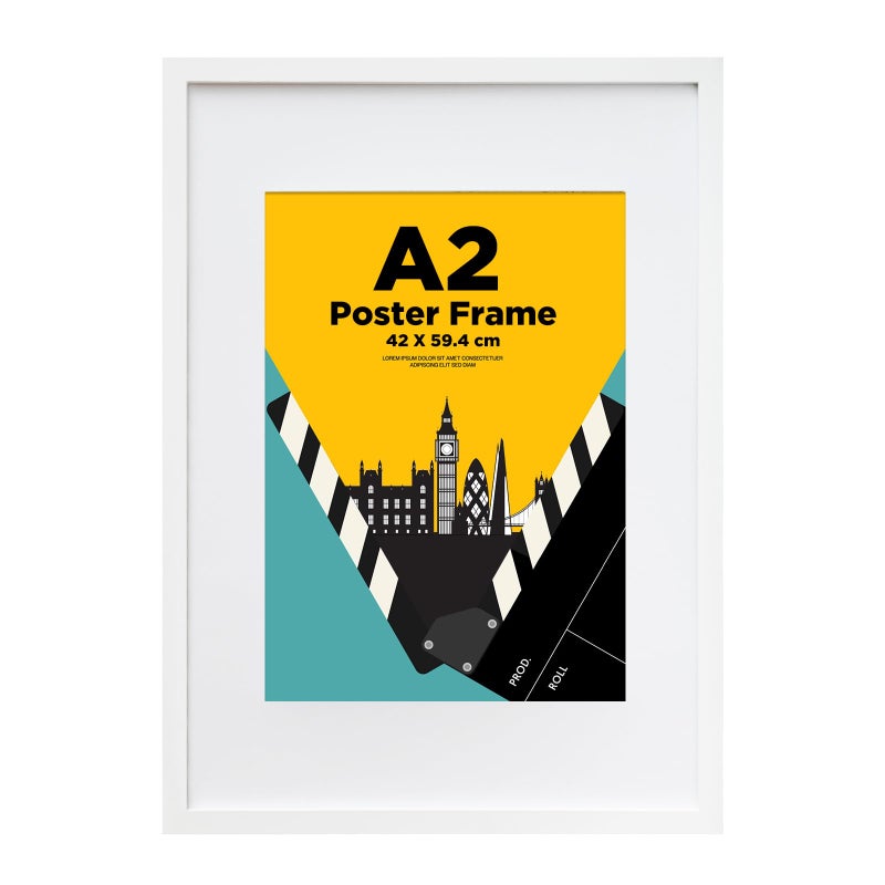 EGOFINE A2 Frame White  Wooden Frame with Acrylic Glass Front for Wall Mounting  For A3 Picture with Mat