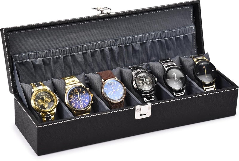 STORESHINE Men's and Women's Leatherette Watch organizer holder Case for 6 Watches, Removable Watch Pillows, Watch Box Holder, Gift for Loved Ones (Grey::Grey) - Image 1
