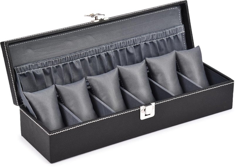 STORESHINE Men's and Women's Leatherette Watch organizer holder Case for 6 Watches, Removable Watch Pillows, Watch Box Holder, Gift for Loved Ones (Grey::Grey) - Image 2