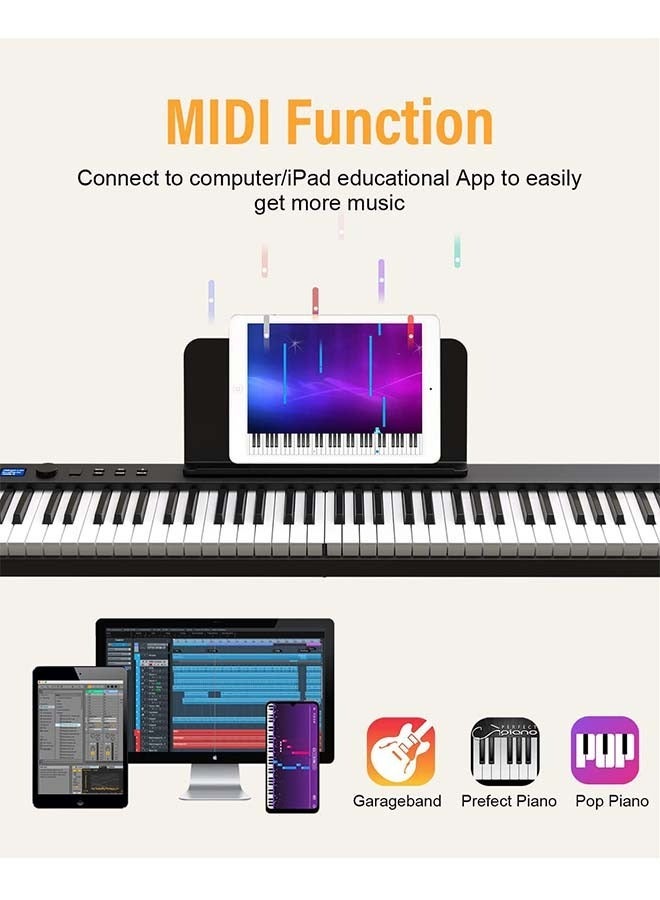 كونيكس 88-مفتاح بيانو رقمي قابل للطي، لوح مفاتيح كامل الحجم شبه مثقل، بيانو كهربائي محمول مع MIDI، وظيفة تقسيم، دواسة استدامة وحقيبة حمل للمبتدئين (أسود) - Image 4
