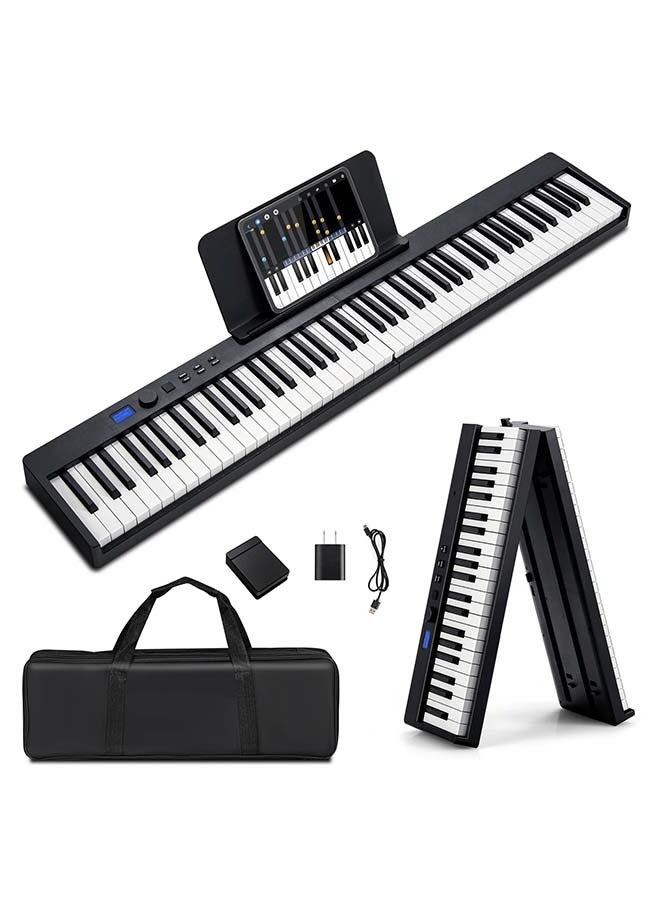 كونيكس 88-مفتاح بيانو رقمي قابل للطي، لوح مفاتيح كامل الحجم شبه مثقل، بيانو كهربائي محمول مع MIDI، وظيفة تقسيم، دواسة استدامة وحقيبة حمل للمبتدئين (أسود) - Image 1