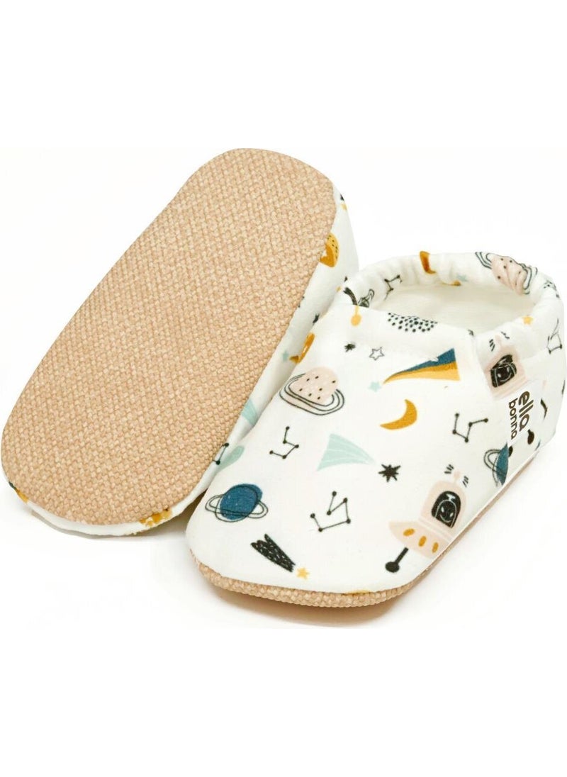 Patterned Baby Booties, Non-Slip Sole, Home Nursery Shoes Slippers, Space Shuttle