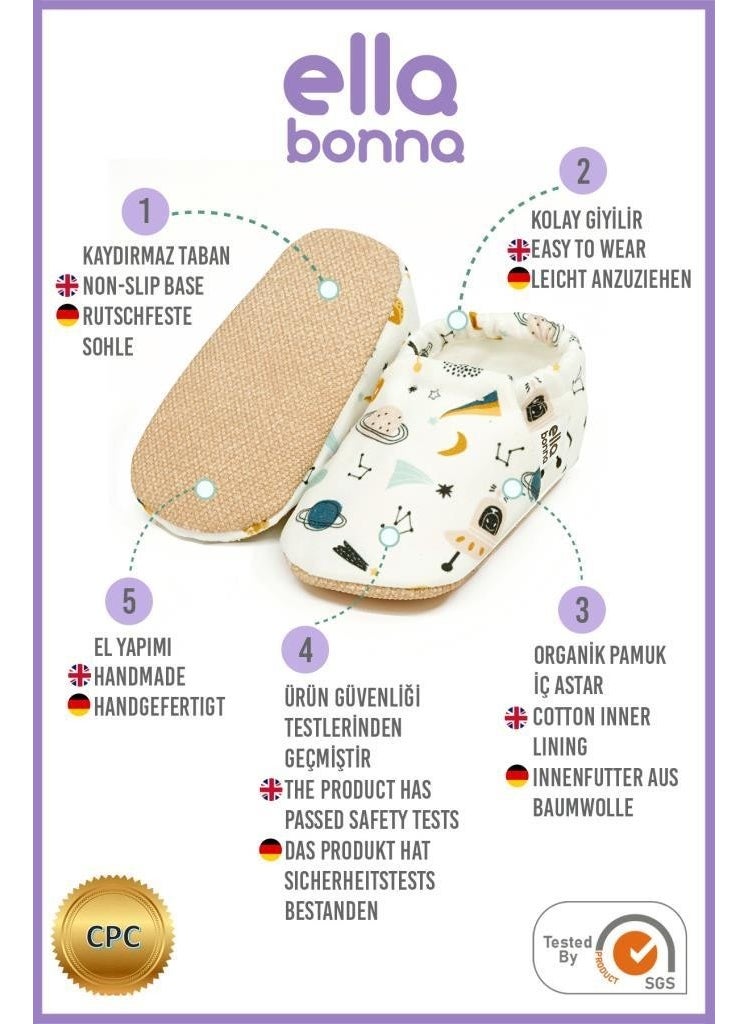 Patterned Baby Booties, Non-Slip Sole, Home Nursery Shoes Slippers, Space Shuttle