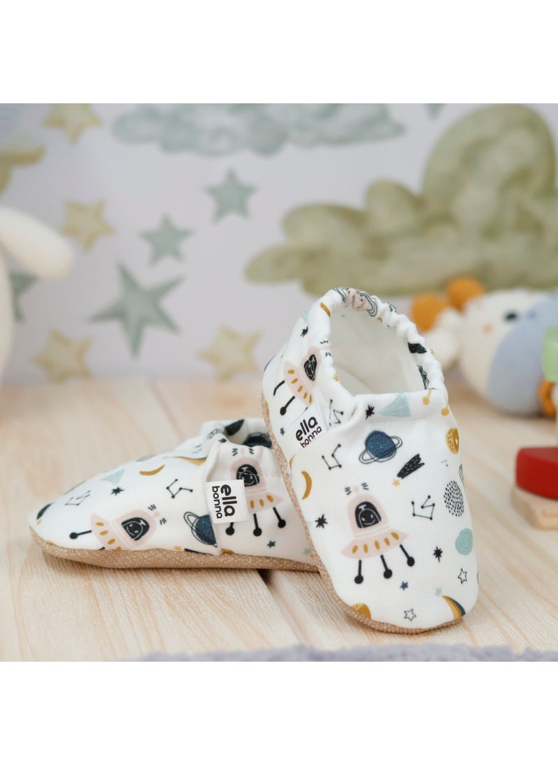 Patterned Baby Booties, Non-Slip Sole, Home Nursery Shoes Slippers, Space Shuttle