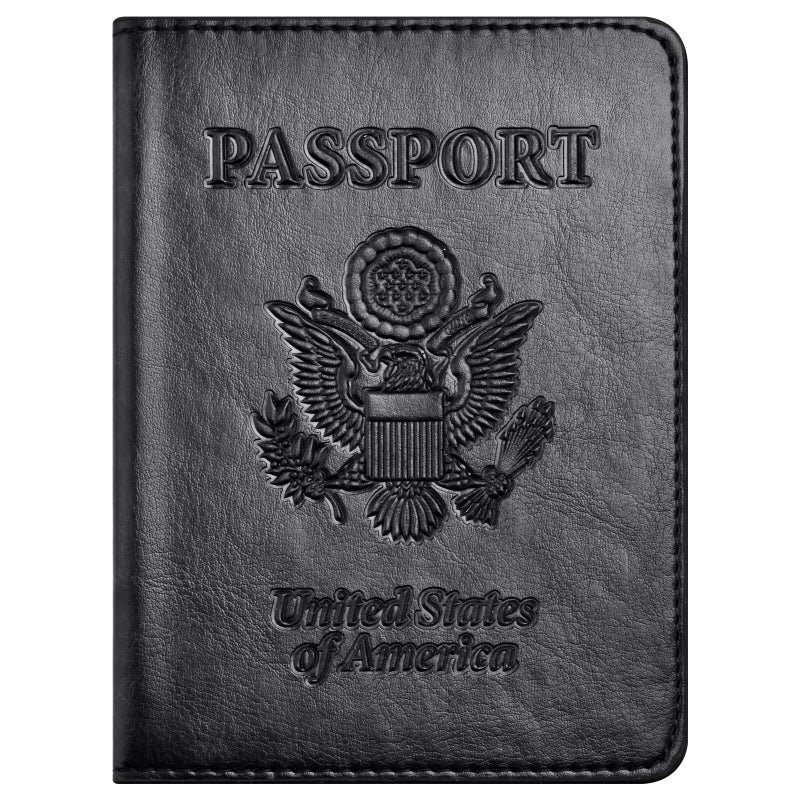 Eoehro Passport and Vaccine Card Holder Combo, Faux Leather, Compact, Lightweight, Waterproof, AA-Black - Image 1