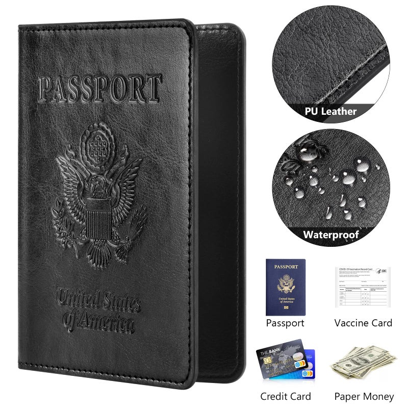 Eoehro Passport and Vaccine Card Holder Combo, Faux Leather, Compact, Lightweight, Waterproof, AA-Black - Image 4