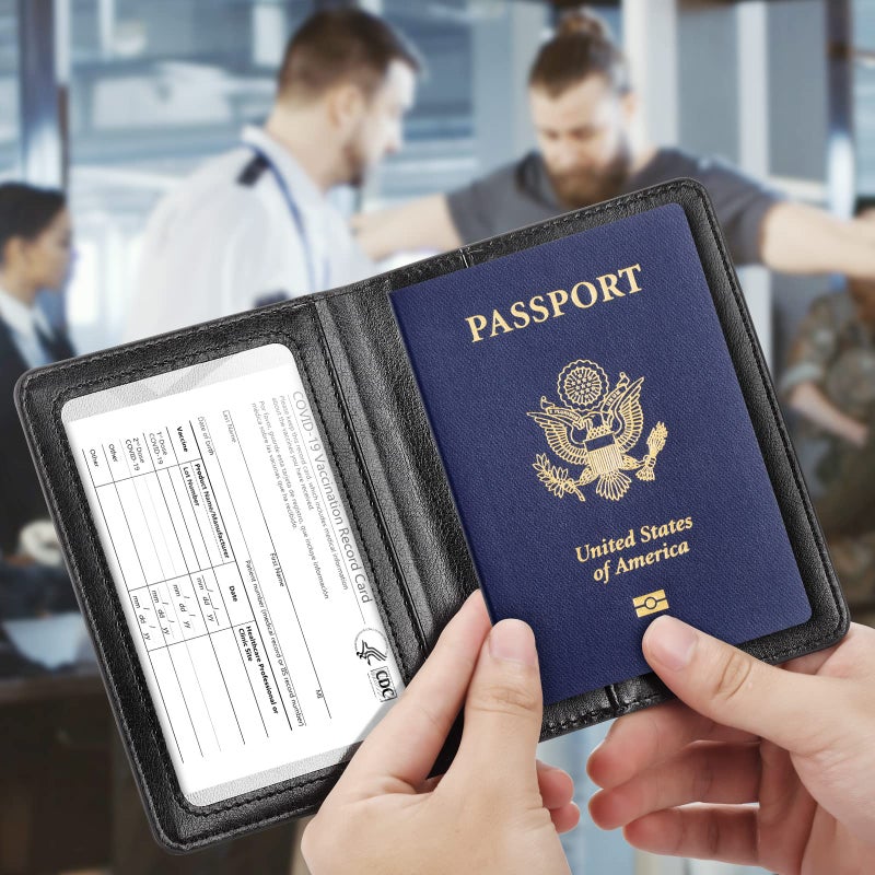 Eoehro Passport and Vaccine Card Holder Combo, Faux Leather, Compact, Lightweight, Waterproof, AA-Black - Image 2