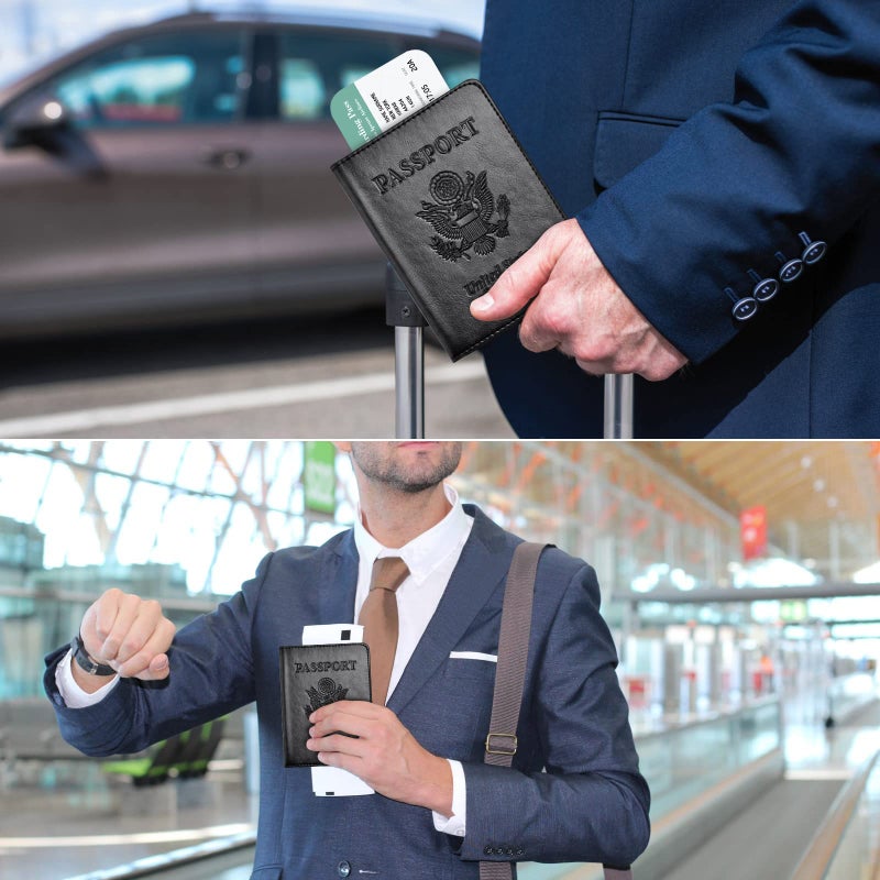 Eoehro Passport and Vaccine Card Holder Combo, Faux Leather, Compact, Lightweight, Waterproof, AA-Black - Image 5