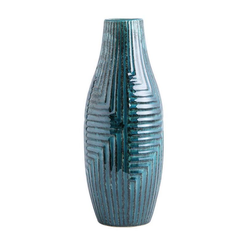 Hjn Ceramic Vase- Teal Vase For Home Decor  Flower Vase For Centerpieces  Modern Decor Vases For Living Room/Bookshelf/Mantel/Home Decor Accents - Teal Texture-Medium-13.8"" H - Image 1