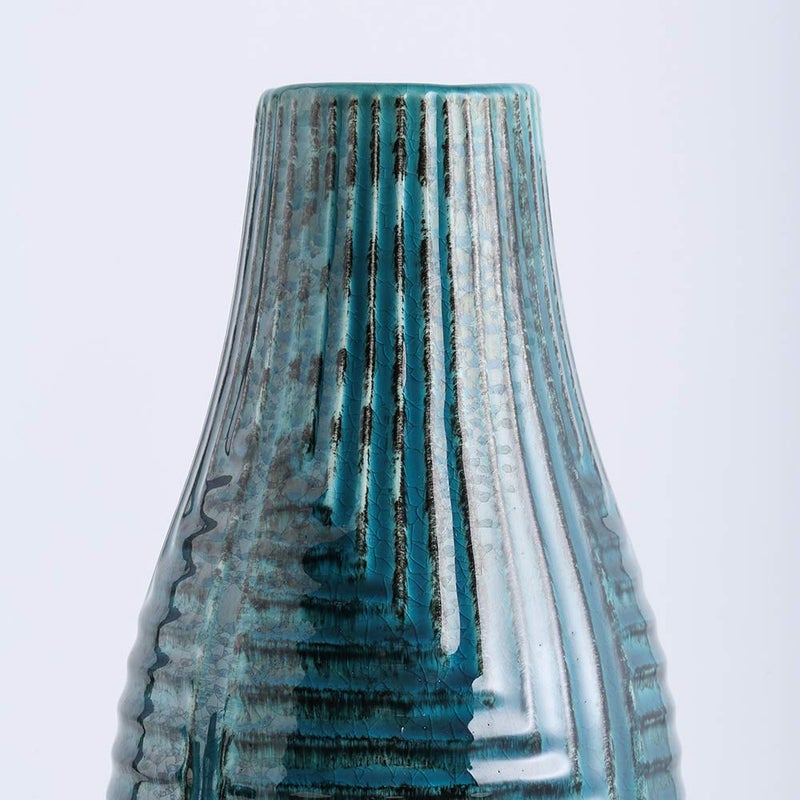 Hjn Ceramic Vase- Teal Vase For Home Decor  Flower Vase For Centerpieces  Modern Decor Vases For Living Room/Bookshelf/Mantel/Home Decor Accents - Teal Texture-Medium-13.8"" H - Image 2