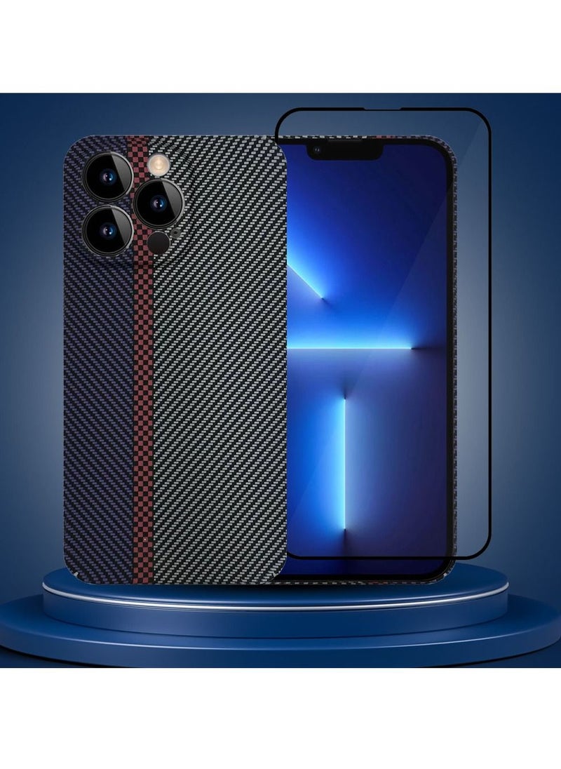 CATANES - iPhone 13 Pro Max Carbon Case and Screen Protector Unique Design Mixed Amazing Color Aramid Carbon Fiber Phone Case Blue - Image 1