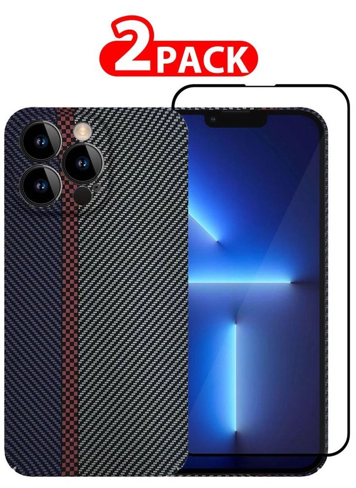 CATANES - iPhone 13 Pro Max Carbon Case and Screen Protector Unique Design Mixed Amazing Color Aramid Carbon Fiber Phone Case Blue - Image 1