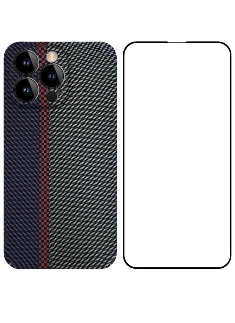 CATANES - iPhone 13 Pro Max Carbon Case and Screen Protector Unique Design Mixed Amazing Color Aramid Carbon Fiber Phone Case Blue - Image 1