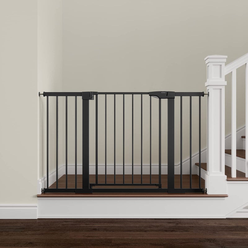 Mumeasy Baby Gate Extra Wide 29551 Pressure Mounted Dog Gate with Walk Thru Door Auto Close Pet Gate for House Stairs DoorwaysBlack