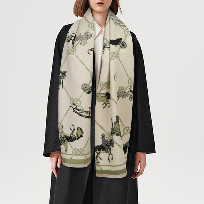 EXTREE Scarfs for Women Pashmina Silky Shawl Wrap for Evening Dressing Blanket Open Front Poncho Cape (AIL-white-horse) - Image 5