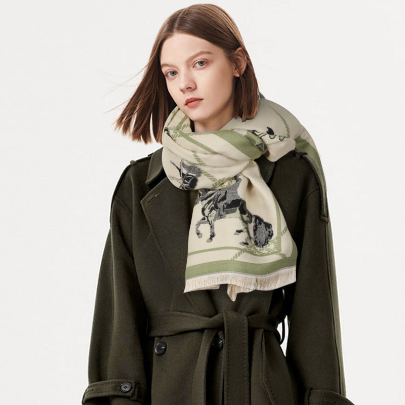 EXTREE Scarfs for Women Pashmina Silky Shawl Wrap for Evening Dressing Blanket Open Front Poncho Cape (AIL-white-horse) - Image 4