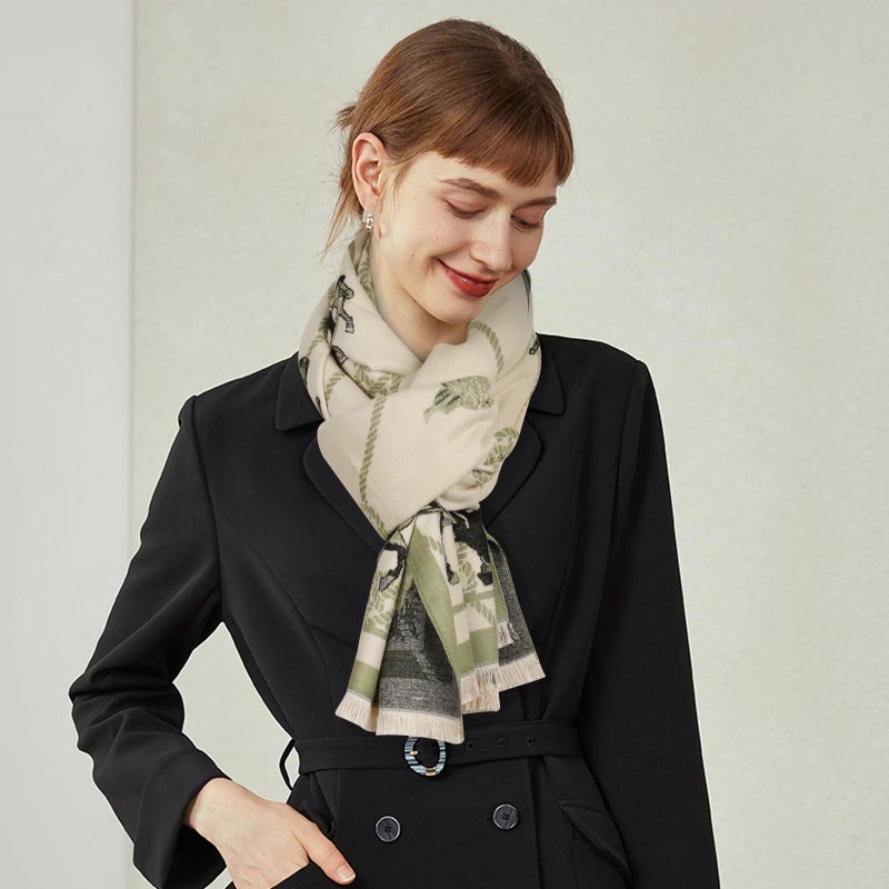 EXTREE Scarfs for Women Pashmina Silky Shawl Wrap for Evening Dressing Blanket Open Front Poncho Cape (AIL-white-horse) - Image 3