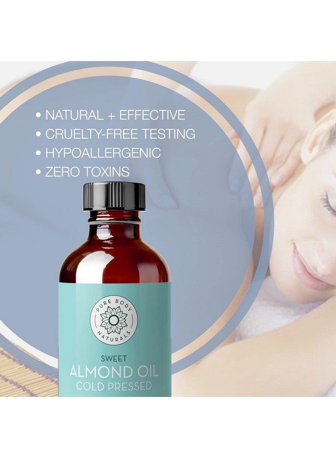 Pure Body Naturals Sweet Almond Oil, 4 fl oz - Cold Pressed and 100% Pure - for Hair, Skin, Nails, Therapeutic Massage, Carrier Oil - Image 3