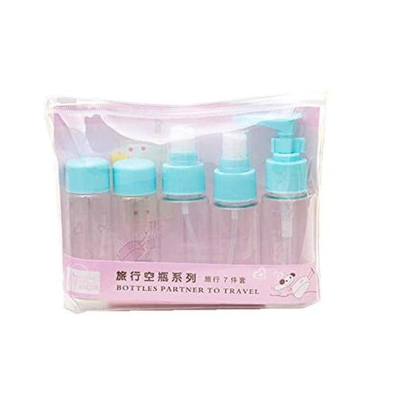 Portable Travel Kit Refillable Empty Makeup Spray Bottle (Blue) -Set of 7 Pieces