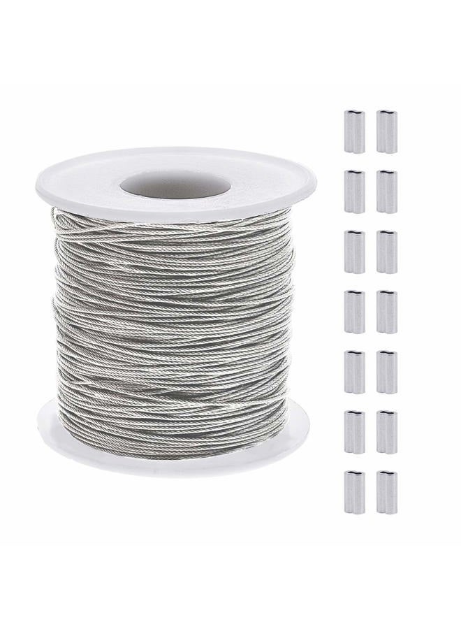 AHANDMAKER 304 Stainless Steel Wire Cable, 393 Ft Length 1/32 Wire Rope with 50 Pcs Rectangle Aluminum Crimping Sleeves for Party Decro String, Clothesline, Easy to Hang - Image 1