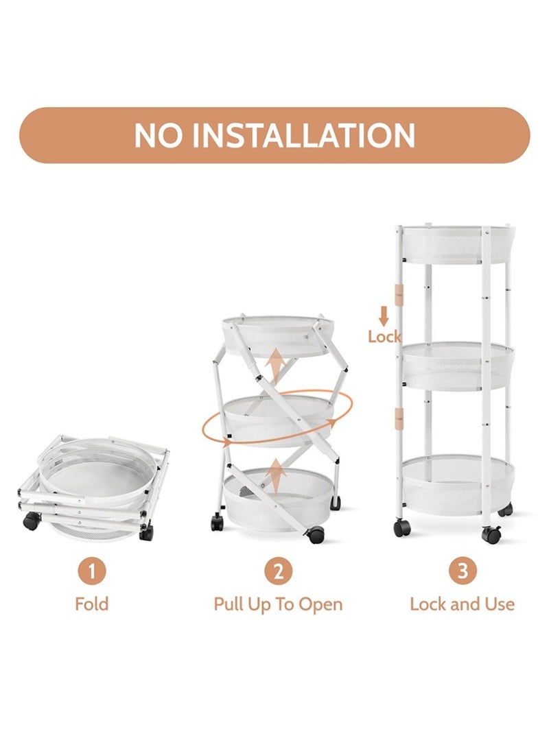 بلومنغ تايم رف تخزين قابل للطي من 3 طبقات ، تصميم إطار دائري ، مزود بعجلة لسهولة الحركة ، رف تخزين متعدد الوظائف - Image 4