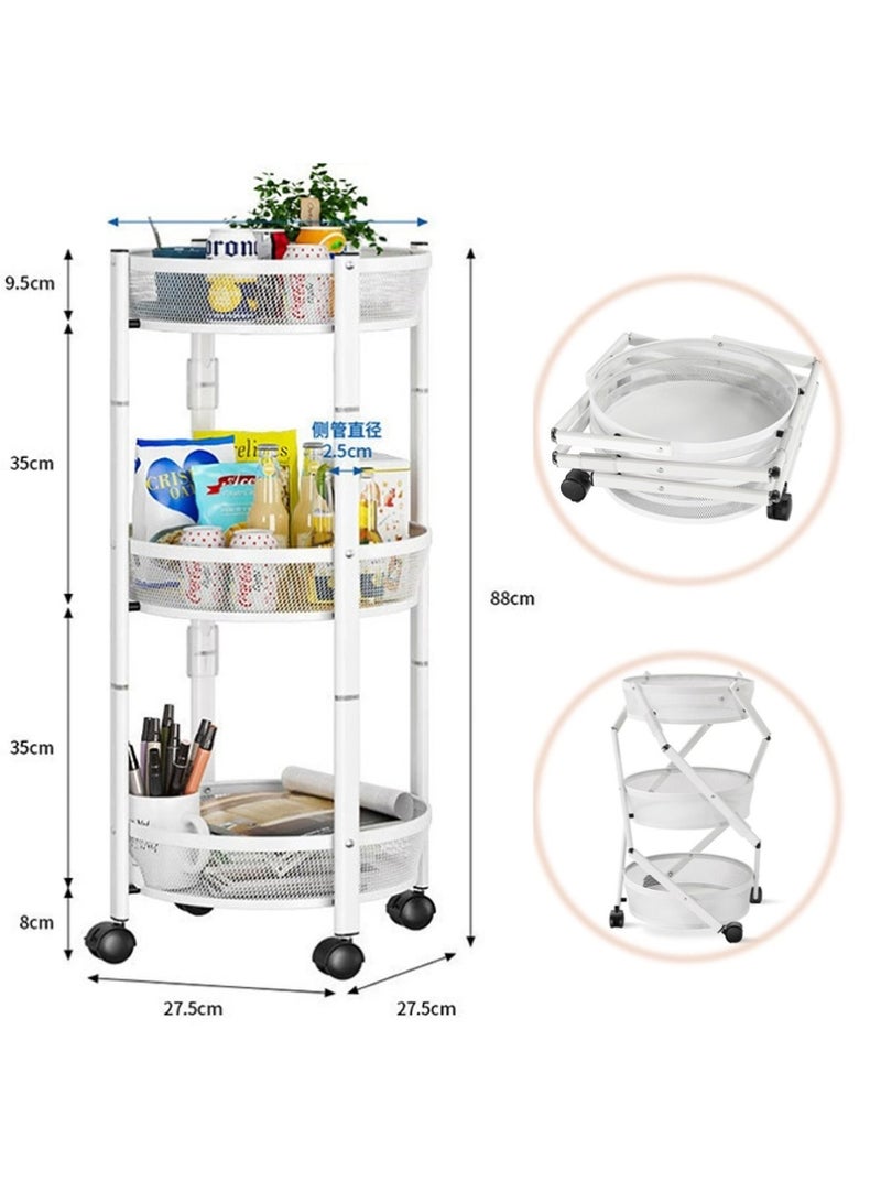 بلومنغ تايم رف تخزين قابل للطي من 3 طبقات ، تصميم إطار دائري ، مزود بعجلة لسهولة الحركة ، رف تخزين متعدد الوظائف - Image 3