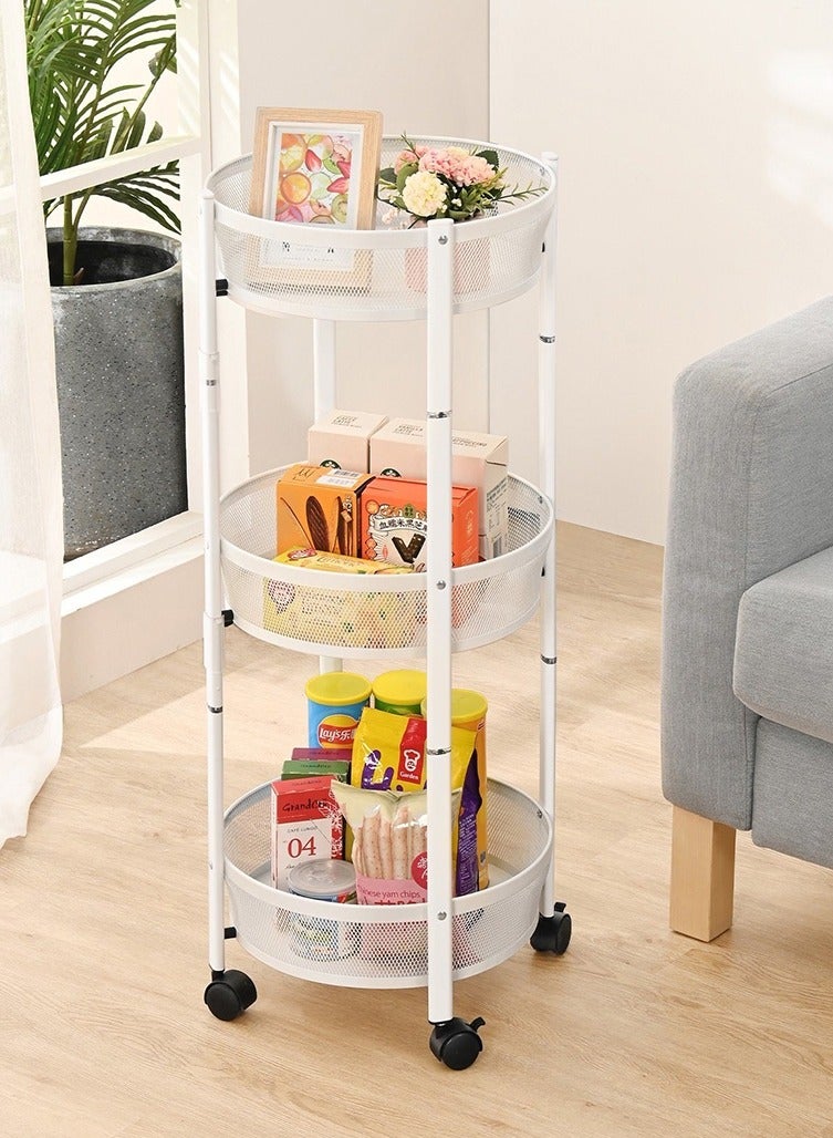 بلومنغ تايم رف تخزين قابل للطي من 3 طبقات ، تصميم إطار دائري ، مزود بعجلة لسهولة الحركة ، رف تخزين متعدد الوظائف - Image 1