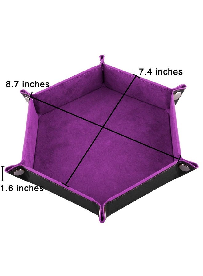 SIQUK 4 Pieces Dice Tray Set Foldable Dice Trays Hexagon Dice Rolling Tray PU Leather Dice Holder for Dice Games Like RPG, DND and Other Table Games (Red, Black, Blue and Violet) - Image 2
