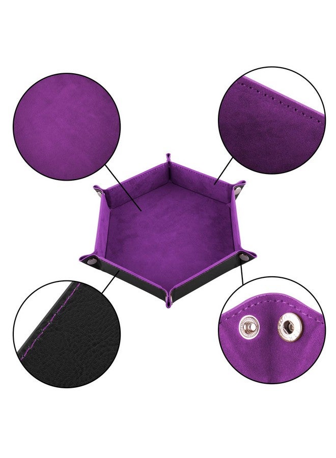 SIQUK 4 Pieces Dice Tray Set Foldable Dice Trays Hexagon Dice Rolling Tray PU Leather Dice Holder for Dice Games Like RPG, DND and Other Table Games (Red, Black, Blue and Violet) - Image 3