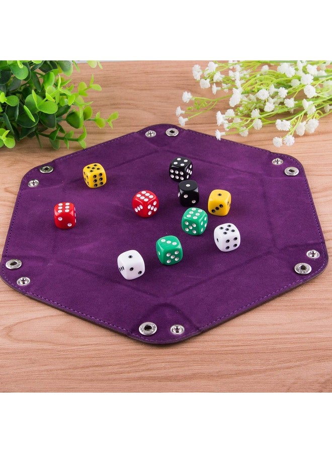 SIQUK 4 Pieces Dice Tray Set Foldable Dice Trays Hexagon Dice Rolling Tray PU Leather Dice Holder for Dice Games Like RPG, DND and Other Table Games (Red, Black, Blue and Violet) - Image 4