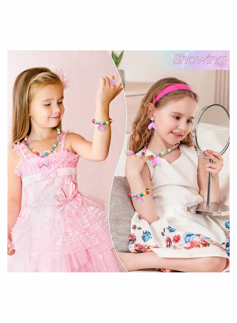 Mermaid Necklace Bracelet Set Mermaid Jewelry Kit Included Shell Necklace Bracelet Ring Earrings for Mermaid Party Costume Jewelry Supplies - Image 2