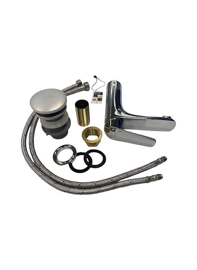 Generic - Sink mixer, with a single handle and a rust and corrosion-resistant design coated with chrome, featuring hot and cold lines. - Image 1