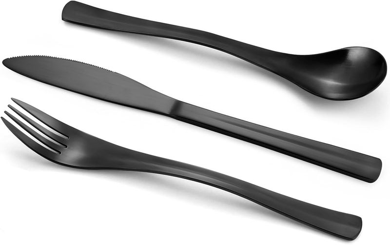 Bysta 24 Piece Black Silverware Set Knife Fork Spoon Set Stainless Steel Flatware Cutlery Set Kitchen Utensil Set Service for 8 Tableware Set for Home and Restaurant Dishwasher Safe Satin Finish - Image 1