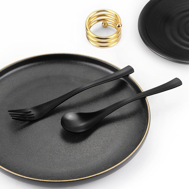 Bysta 24 Piece Black Silverware Set Knife Fork Spoon Set Stainless Steel Flatware Cutlery Set Kitchen Utensil Set Service for 8 Tableware Set for Home and Restaurant Dishwasher Safe Satin Finish - Image 4