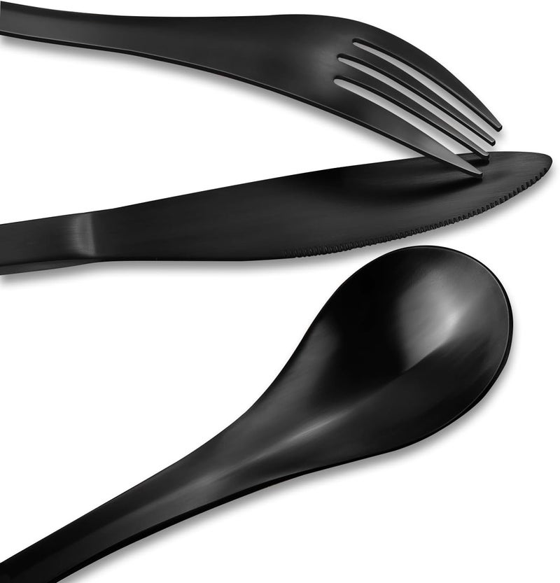 Bysta 24 Piece Black Silverware Set Knife Fork Spoon Set Stainless Steel Flatware Cutlery Set Kitchen Utensil Set Service for 8 Tableware Set for Home and Restaurant Dishwasher Safe Satin Finish - Image 3