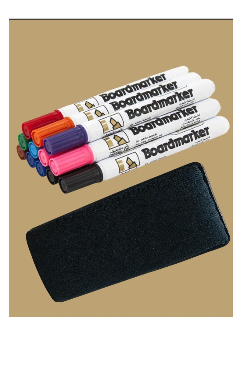 ROCO 12-Piece Whiteboard Erasable Marker Set Multicolor with eraser - Image 1