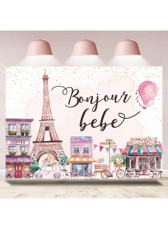 Rsuuinu Paris Eiffel Tower Backdrop French City View Street Flowers Store Dreamlike Photography Background Bonjour Bebe Baby Shower Banner Party Portrait Decorations Youtube Photo Booth Props 7X5Ft  - Image 2