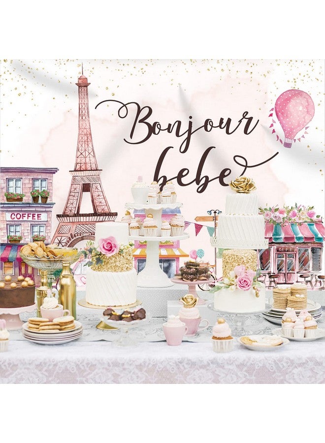 Rsuuinu Paris Eiffel Tower Backdrop French City View Street Flowers Store Dreamlike Photography Background Bonjour Bebe Baby Shower Banner Party Portrait Decorations Youtube Photo Booth Props 7X5Ft  - Image 3